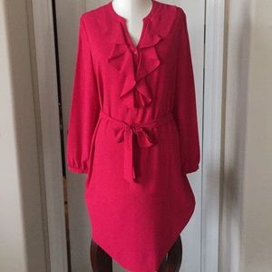 Hot Pink. Ruffle Front. Tie waist. L 38in